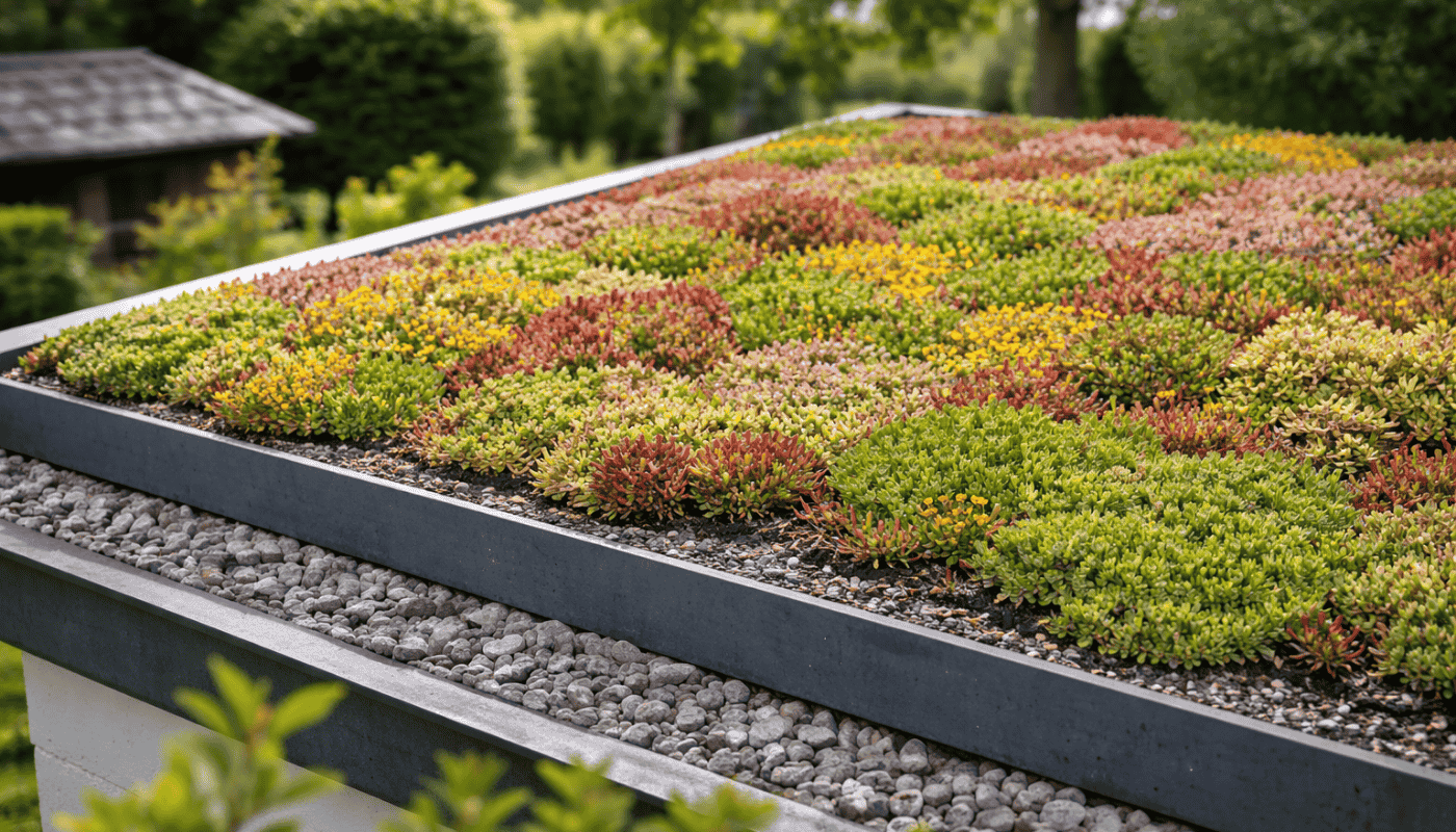 groot sedum dak, groen dak voor water infiltratie