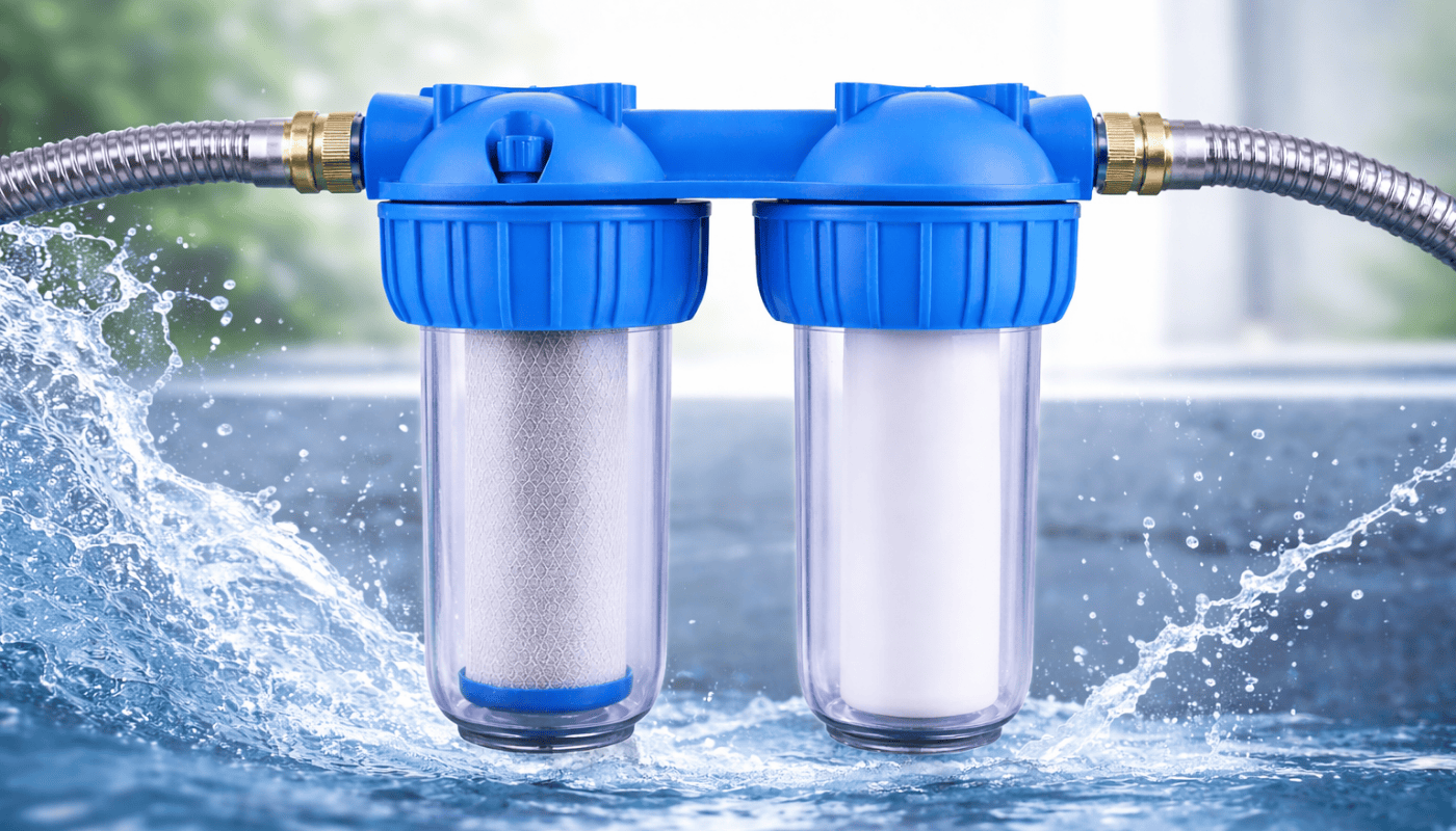 twee fijnfilters in regenwatersysteem