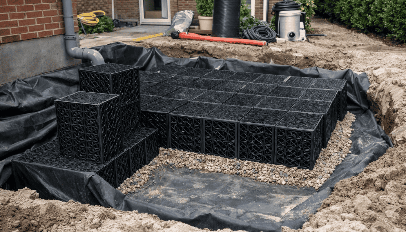 infiltratiekratten worden ingegraven in een tuin