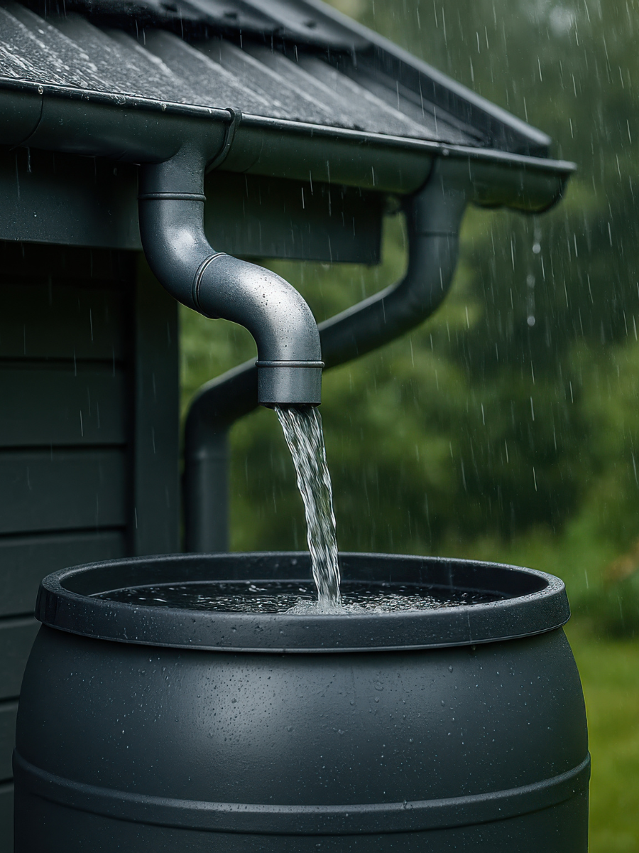 Regenwater tank waar water in stroomt